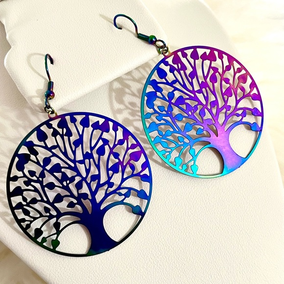 NWT Tree of Life Handmade Holographic Rainbow Earrings - Picture 4 of 5